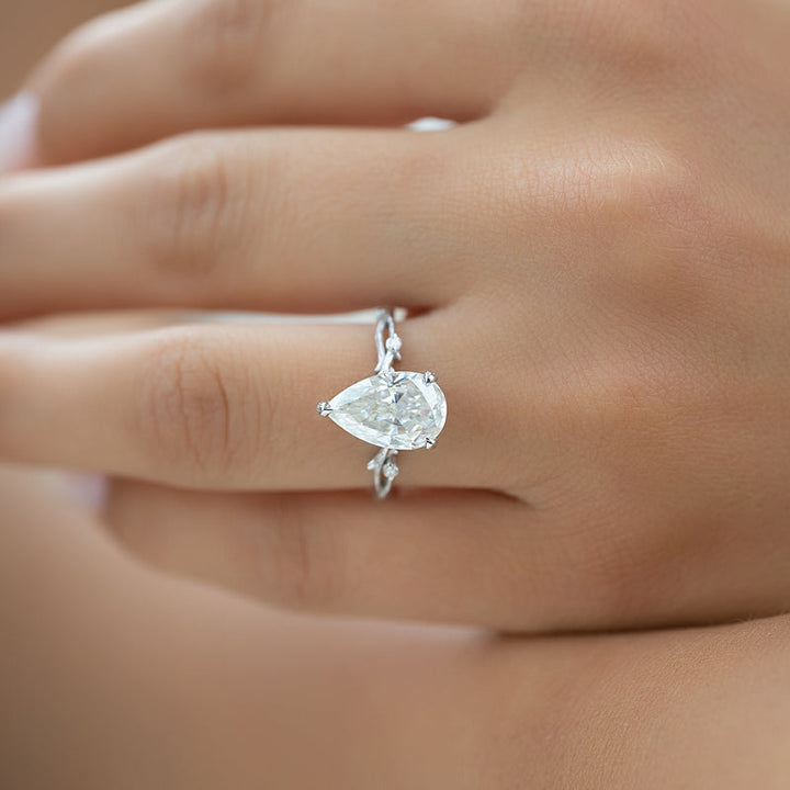 3.50CT Pear Lab Grown E/VS2 Diamond Nature Inspired Engagement Ring