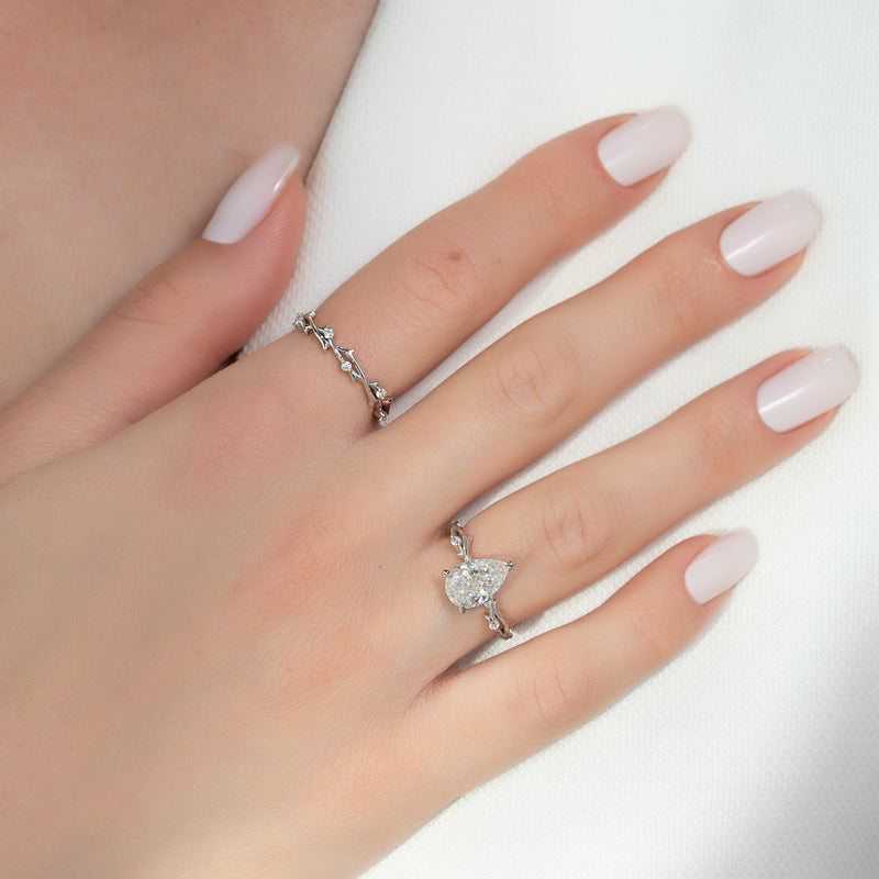3.50CT Pear Lab Grown E/VS2 Diamond Nature Inspired Engagement Ring
