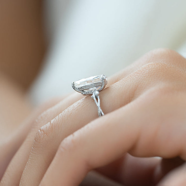 3.50CT Pear Lab Grown E/VS2 Diamond Nature Inspired Engagement Ring