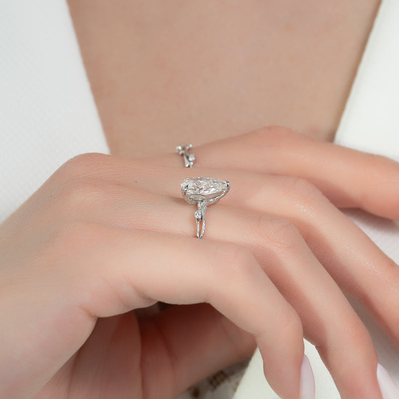 3.50CT Pear Lab Grown E/VS2 Diamond Nature Inspired Engagement Ring