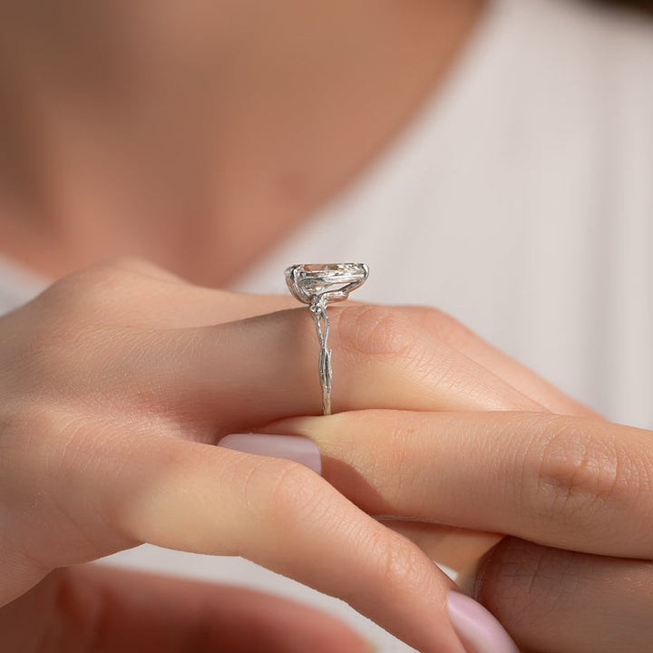 3.50CT Pear Lab Grown E/VS2 Diamond Nature Inspired Engagement Ring