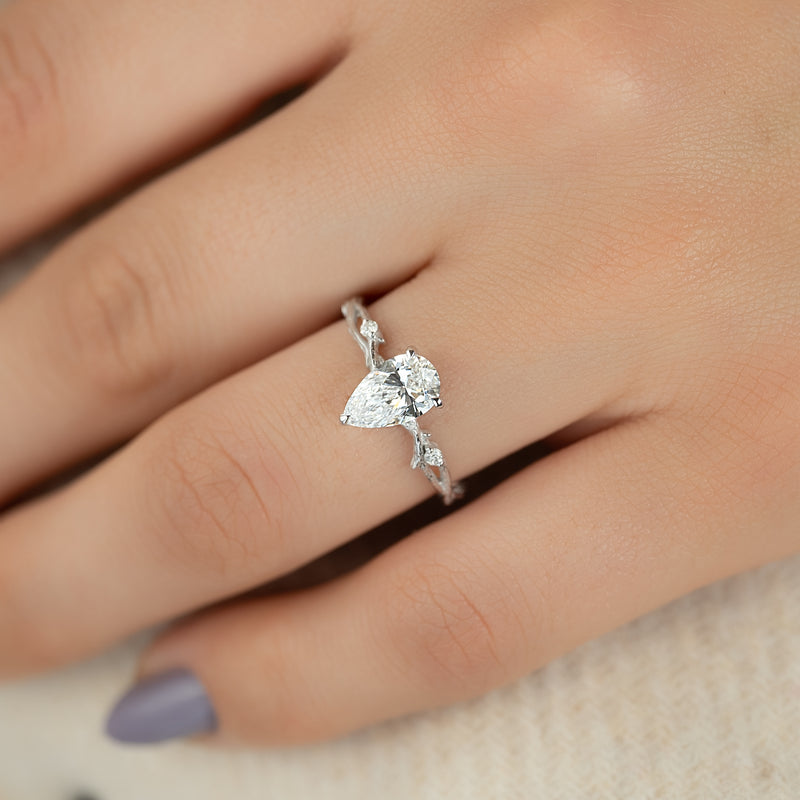 3.50CT Pear Lab Grown E/VS2 Diamond Nature Inspired Engagement Ring