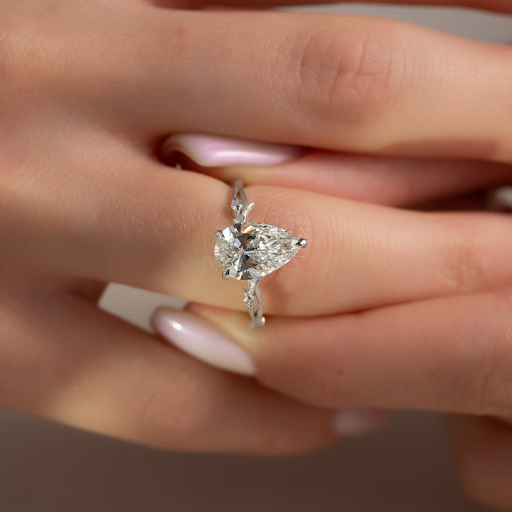 3.50CT Pear Lab Grown E/VS2 Diamond Nature Inspired Engagement Ring