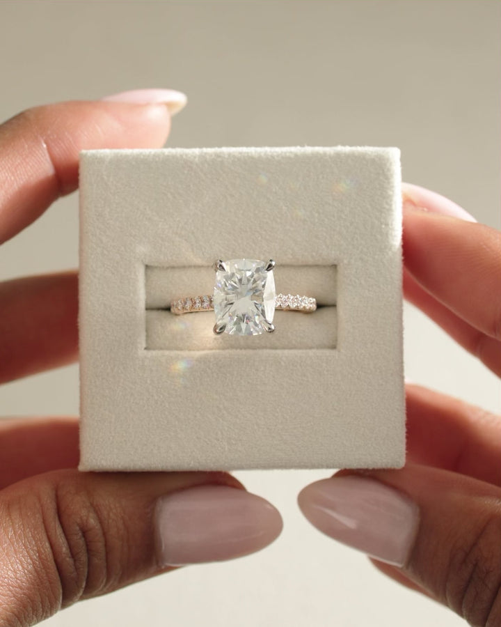 4.0ct-5.0ct Cushion Cut Lab Grown Diamond Hidden Halo Engagement Ring