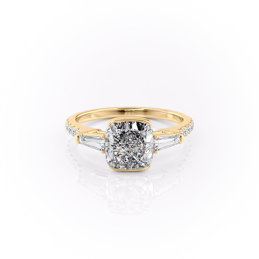2.50CT Cushion Lab Grown E/VS1 Diamond Three Stone Pave Engagement Ring