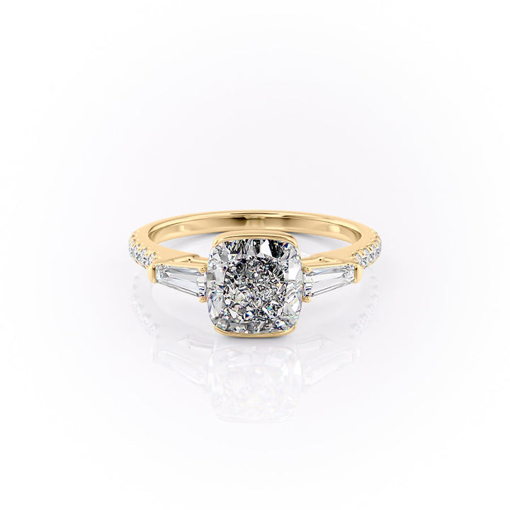 2.50CT Cushion Lab Grown E/VS1 Diamond Three Stone Pave Engagement Ring