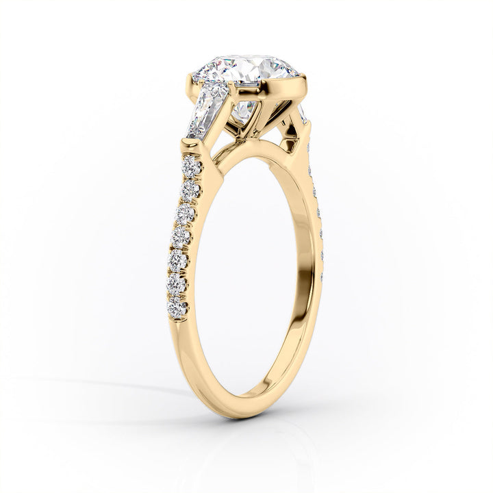 2.50CT Cushion Lab Grown E/VS1 Diamond Three Stone Pave Engagement Ring