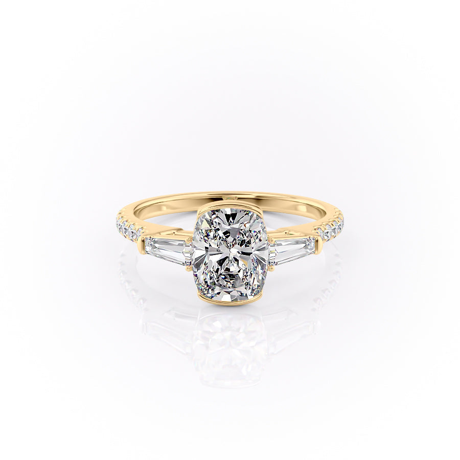 2.0CT Cushion Lab Grown E/VVS1 Three Stone Diamond Pave Engagement Ring