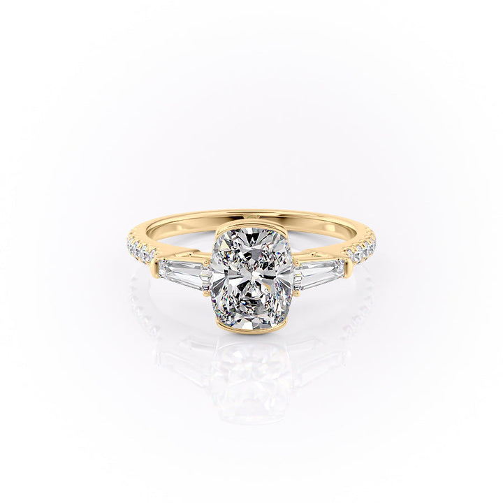 2.0CT Cushion Lab Grown E/VVS1 Three Stone Diamond Pave Engagement Ring