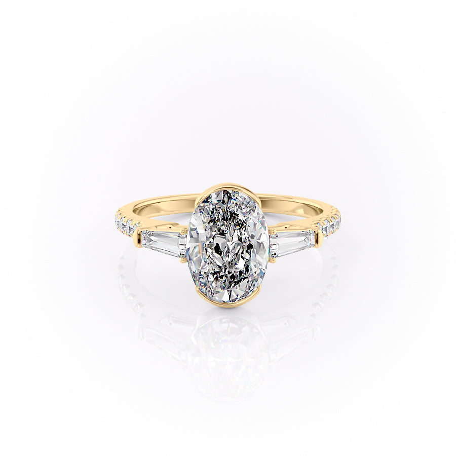 3.0CT Oval Lab Grown E/VVS1 Three Stone Diamond Pave Engagement Ring