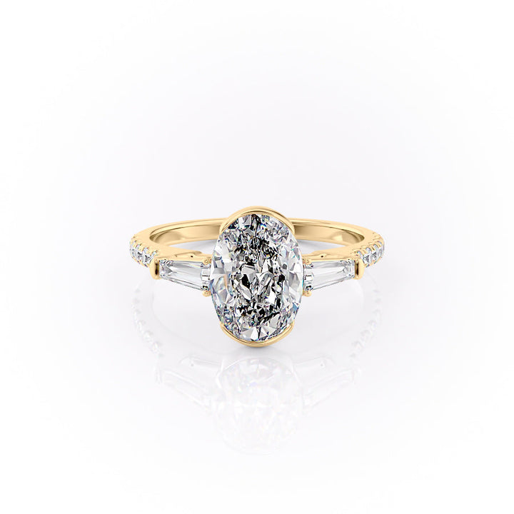3.0CT Oval Lab Grown E/VVS1 Three Stone Diamond Pave Engagement Ring