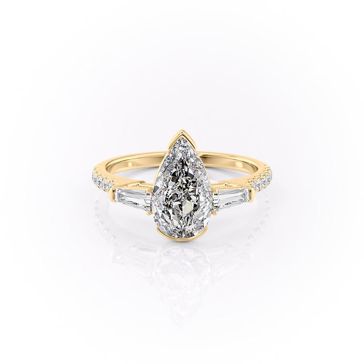 2.50CT Pear Lab Grown E/VS1 Diamond Three Stone Pave Engagement Ring