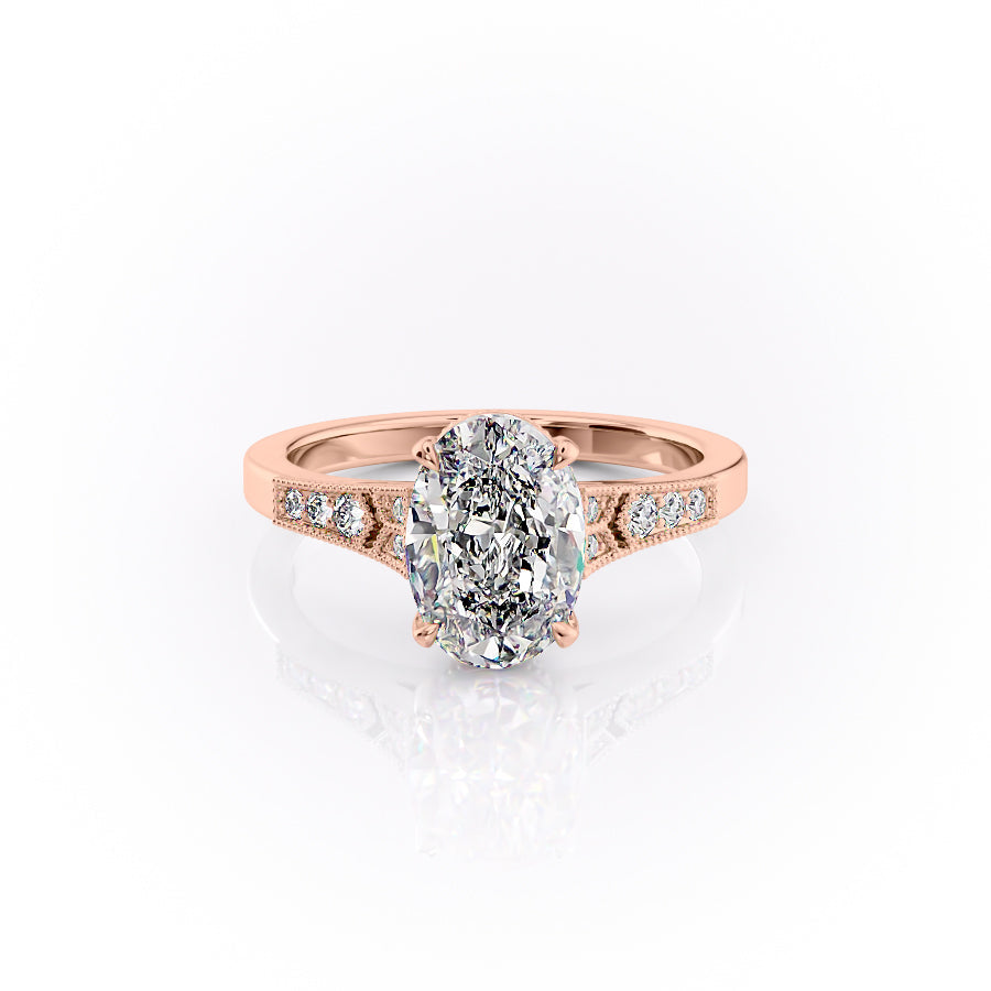 2.0CT Oval Lab Grown F/VVS2 Diamond Milgrain Pave Engagement Ring