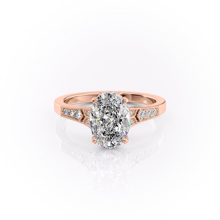 2.0CT Oval Lab Grown F/VVS2 Diamond Milgrain Pave Engagement Ring