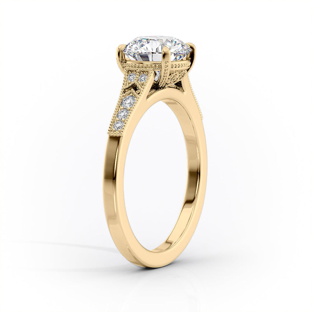 2.0CT Oval Lab Grown F/VVS2 Diamond Milgrain Pave Engagement Ring