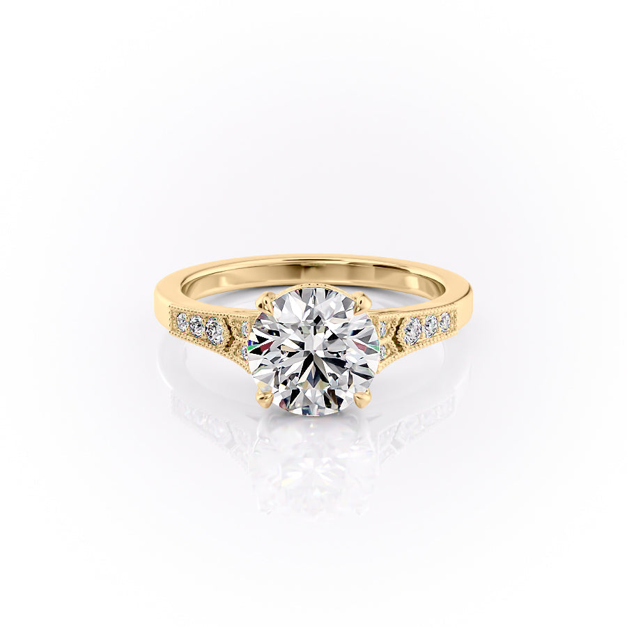 2.0CT Round Lab Grown E/VVS2 Diamond Milgrain Pave Engagement Ring