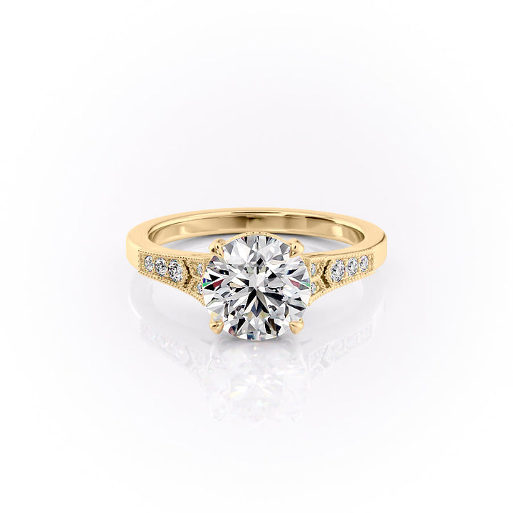 2.0CT Round Lab Grown E/VVS2 Diamond Milgrain Pave Engagement Ring