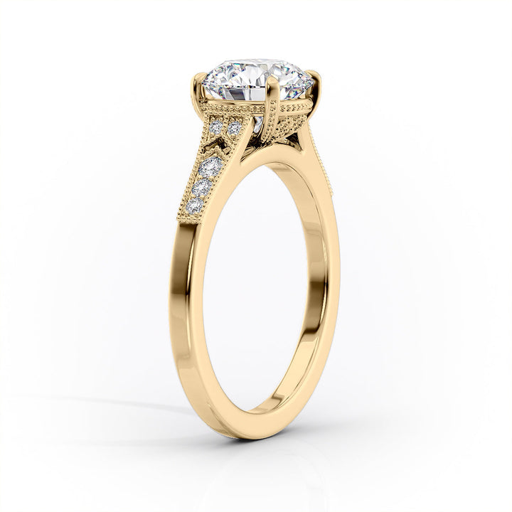 2.0CT Round Lab Grown E/VVS2 Diamond Milgrain Pave Engagement Ring
