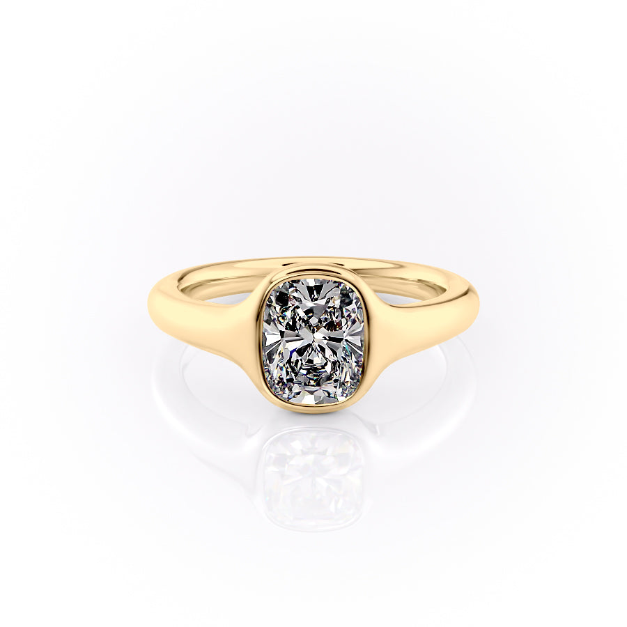 2.0CT Cushion Lab Grown E/VS2 Diamond Bezel Signet Engagement Ring