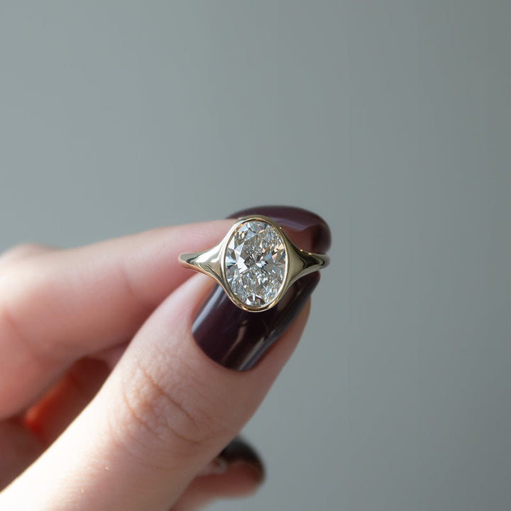 4.0CT Oval Lab Grown E/VS1 Diamond Bezel Set Dome Engagement Ring