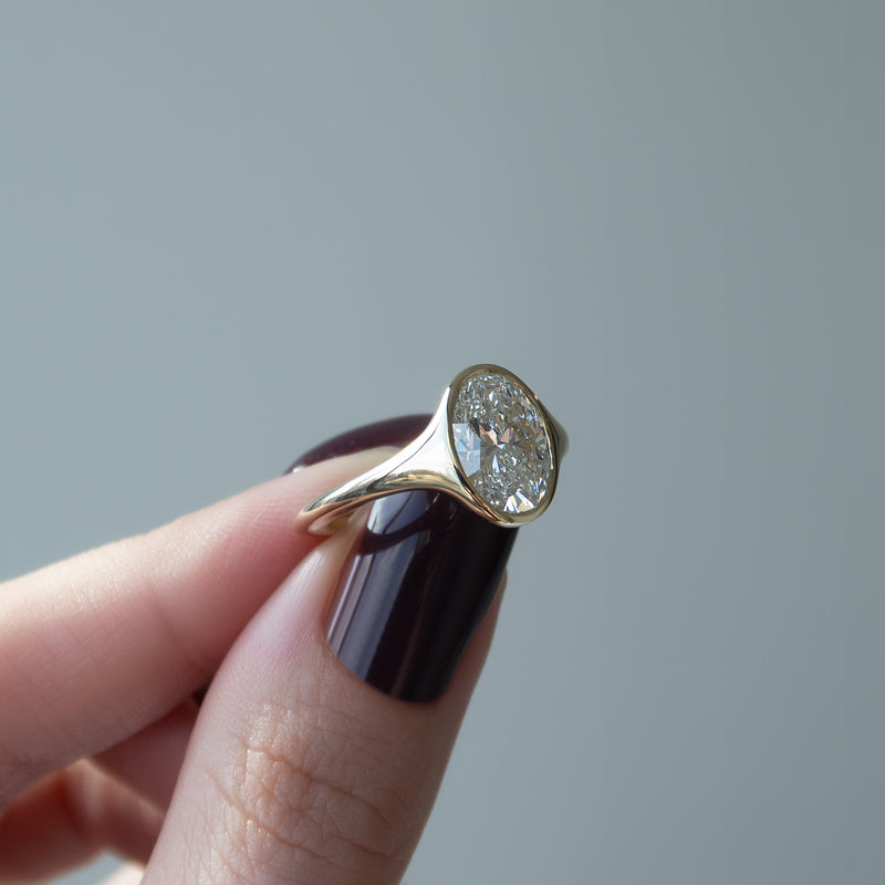 4.0CT Oval Lab Grown E/VS1 Diamond Bezel Set Dome Engagement Ring