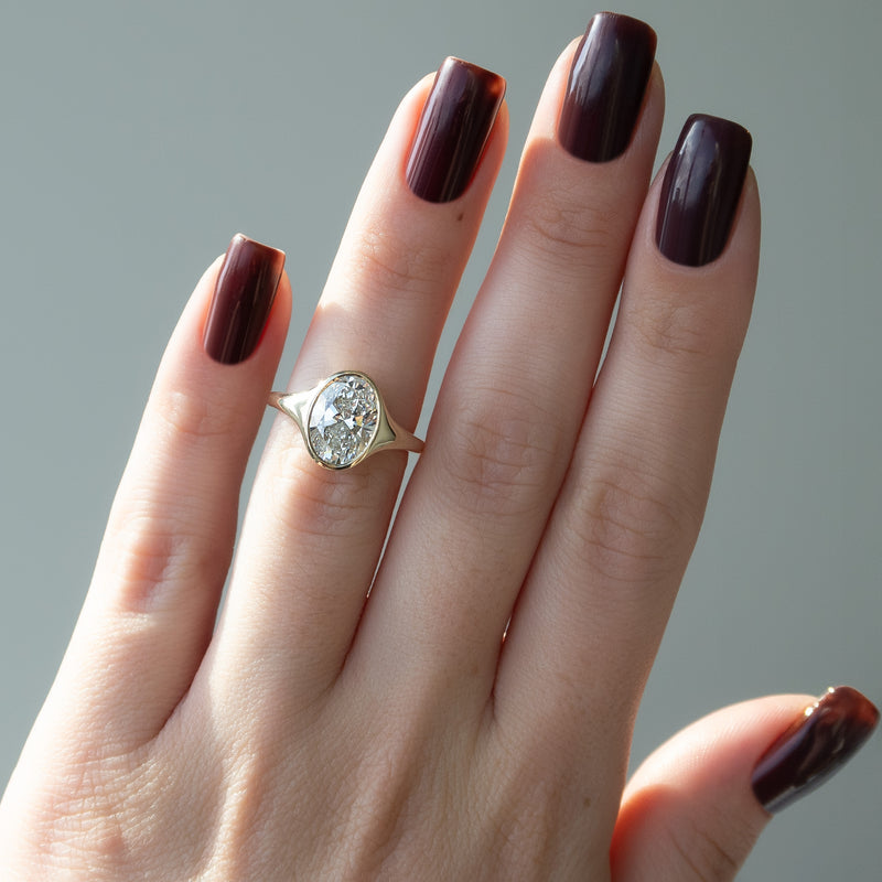 4.0CT Oval Lab Grown E/VS1 Diamond Bezel Set Dome Engagement Ring