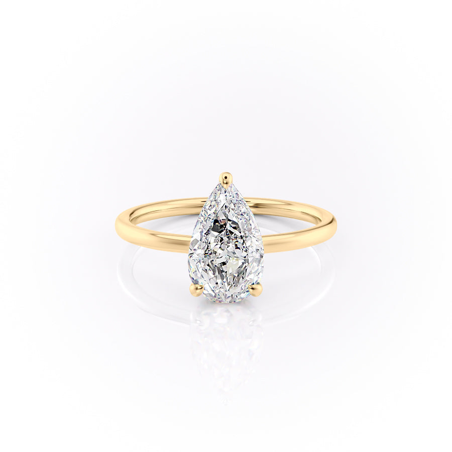 3.0CT Pear Lab Grown E/VVS2 Solitaire Diamond Hidden Halo Engagement Ring