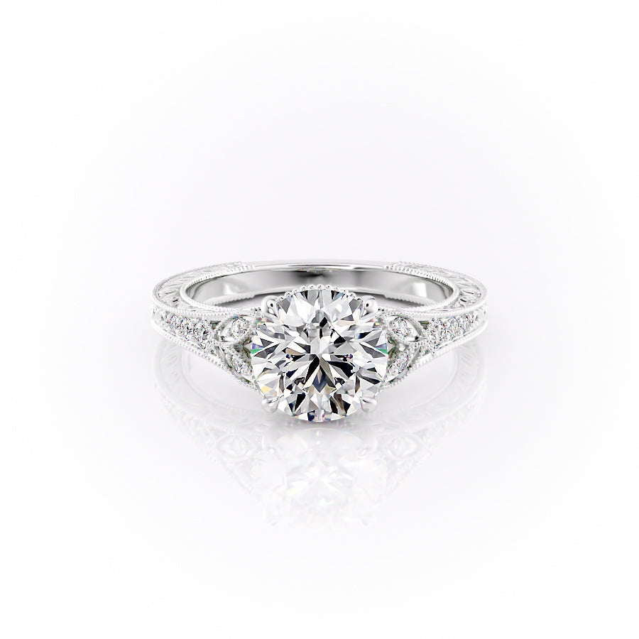 2.50CT Round Lab Grown F/VVS2 Diamond Vintage Milgrain Pave Engagement Ring