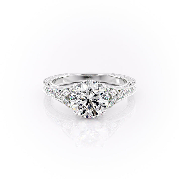 2.50CT Round Lab Grown F/VVS2 Diamond Vintage Milgrain Pave Engagement Ring