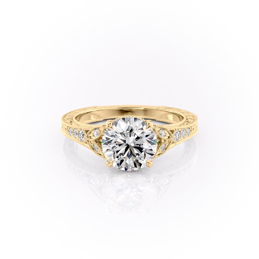 2.50CT Round Lab Grown F/VVS2 Diamond Vintage Milgrain Pave Engagement Ring