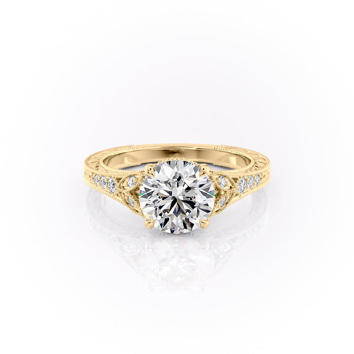 2.50CT Round Lab Grown F/VVS2 Diamond Vintage Milgrain Pave Engagement Ring