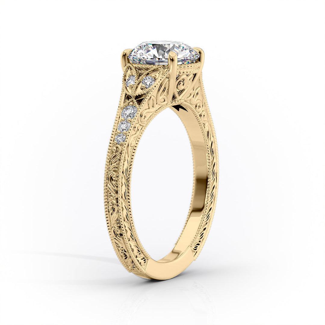 2.50CT Round Lab Grown F/VVS2 Diamond Vintage Milgrain Pave Engagement Ring