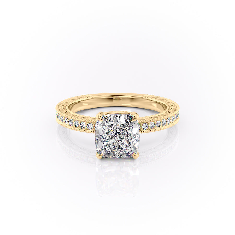 2.50CT Cushion Lab Grown E/VS1 Diamond Vintage Milgrain Pave Engagement Ring