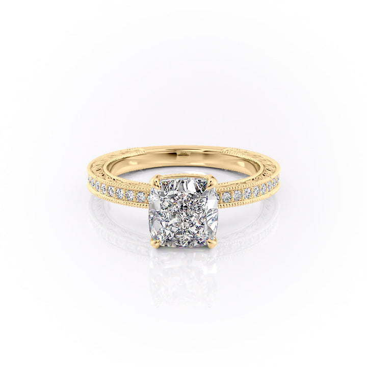 2.50CT Cushion Lab Grown E/VS1 Diamond Vintage Milgrain Pave Engagement Ring