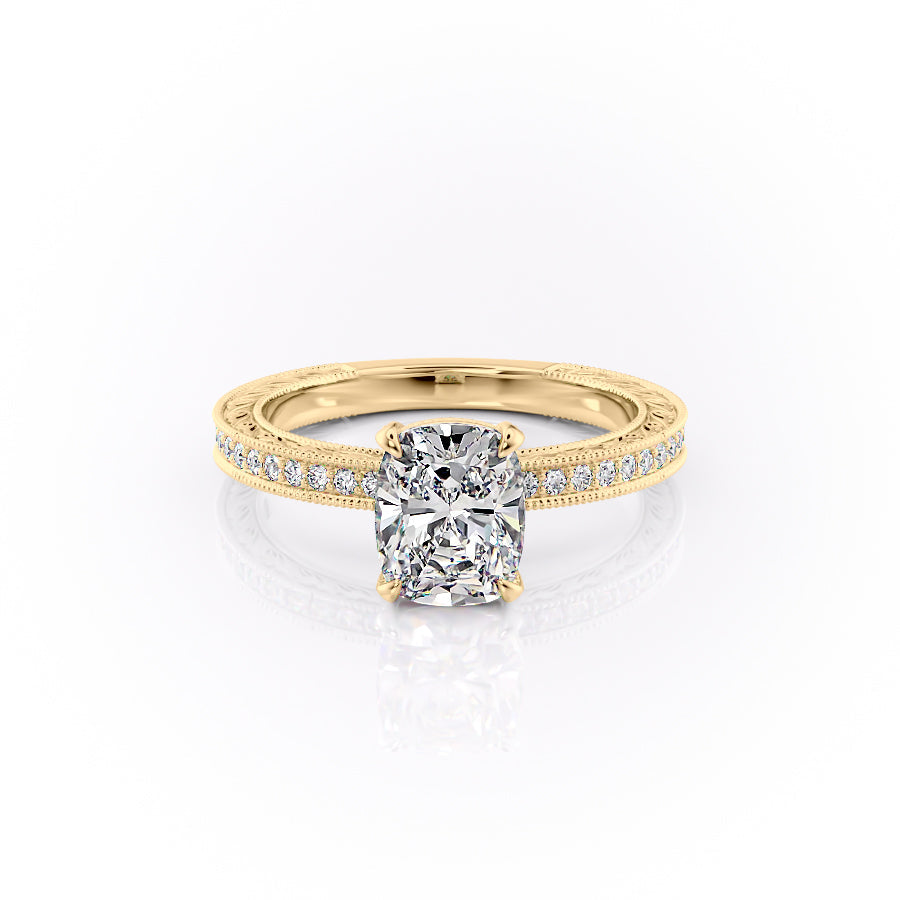3.50CT Cushion Lab Grown D/VVS Diamond Vintage Milgrain Pave Engagement Ring