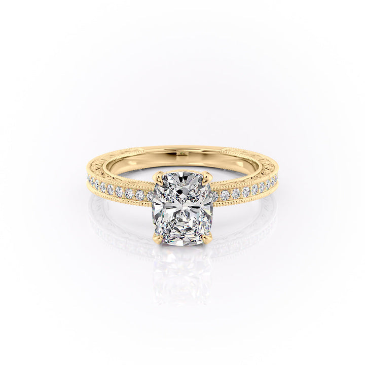3.50CT Cushion Lab Grown D/VVS Diamond Vintage Milgrain Pave Engagement Ring