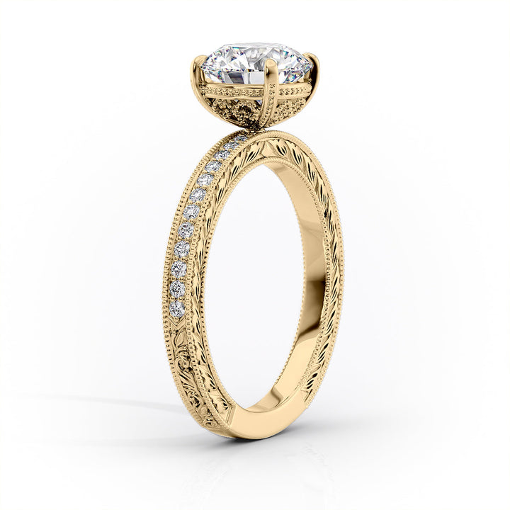 3.50CT Cushion Lab Grown D/VVS Diamond Vintage Milgrain Pave Engagement Ring