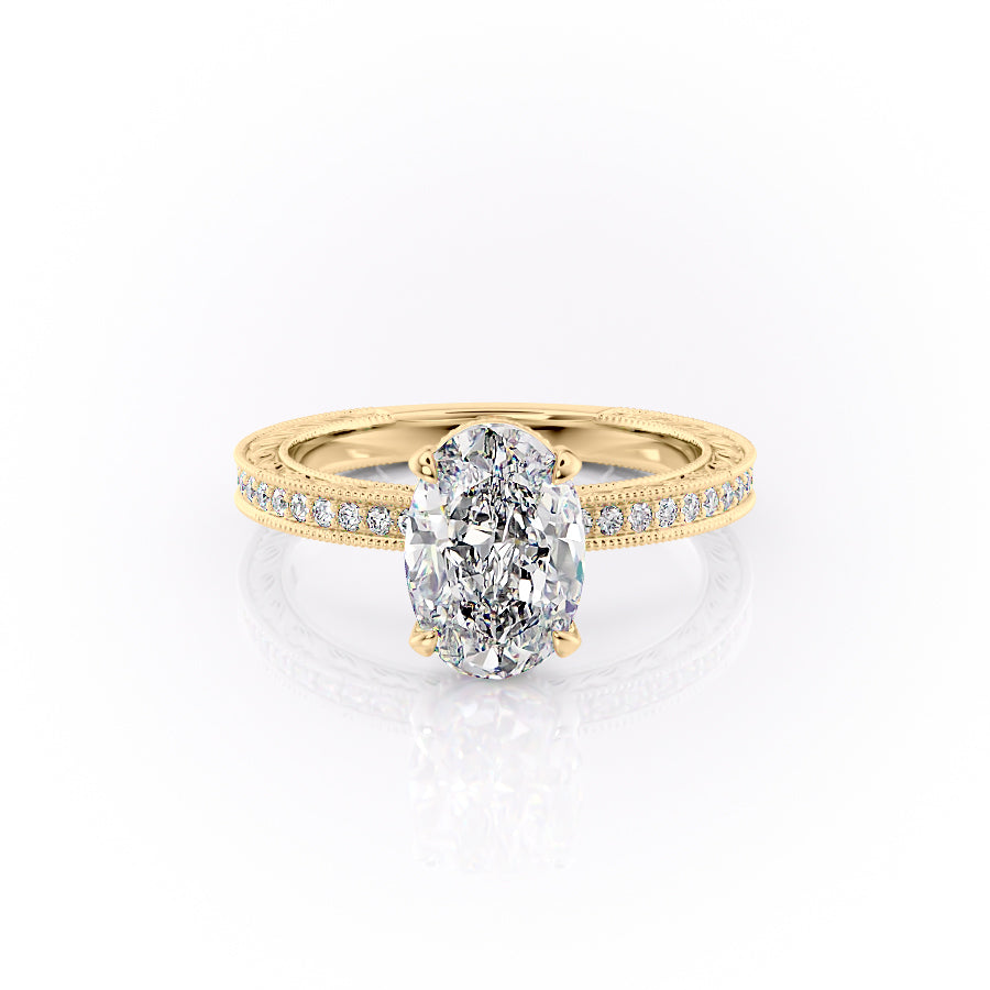 2.50CT Oval Lab Grown F/VS2 Diamond Vintage Milgrain Pave Engagement Ring