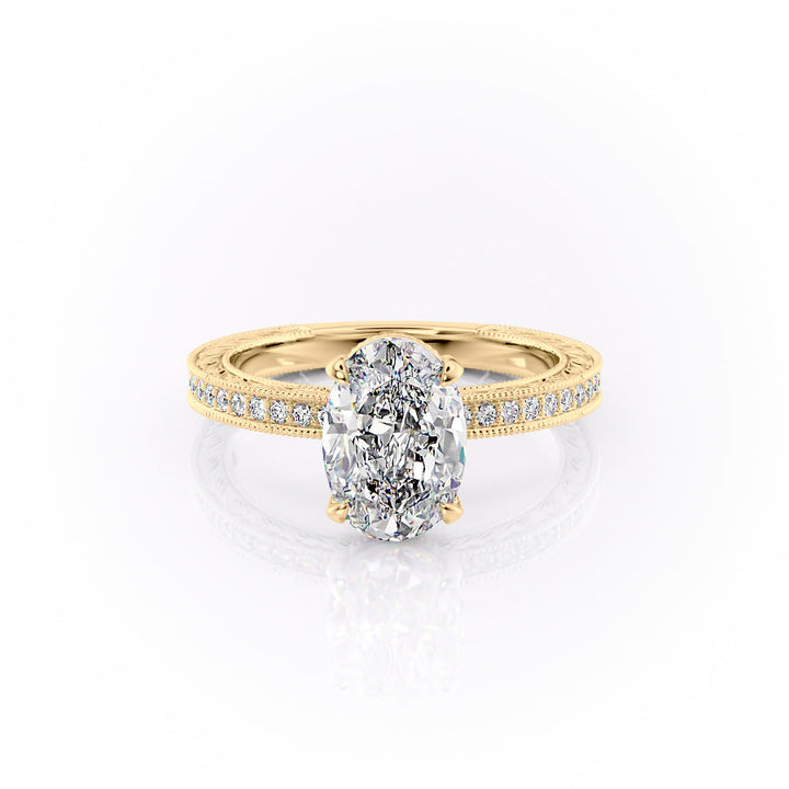 2.50CT Oval Lab Grown F/VS2 Diamond Vintage Milgrain Pave Engagement Ring