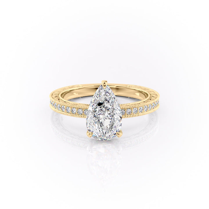2.50CT Pear Lab Grown F/VS1 Diamond Vintage Milgrain Engagement Ring