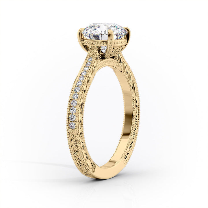 1.0CT Cushion Lab Grown F/VS1 Diamond Milgrain Pave Engagement Ring