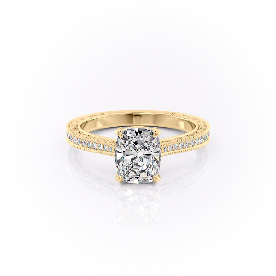 2.50CT Cushion Lab Grown F/VS1 Diamond Milgrain Art Deco Pave Engagement Ring