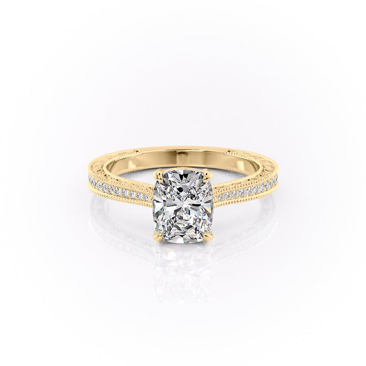 2.50CT Cushion Lab Grown F/VS1 Diamond Milgrain Art Deco Pave Engagement Ring