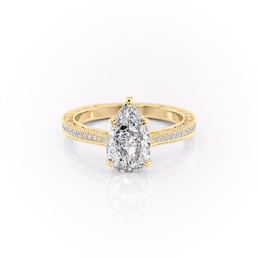 2.50CT Pear Lab Grown F/VS1 Diamond Milgrain Pave Engagement Ring