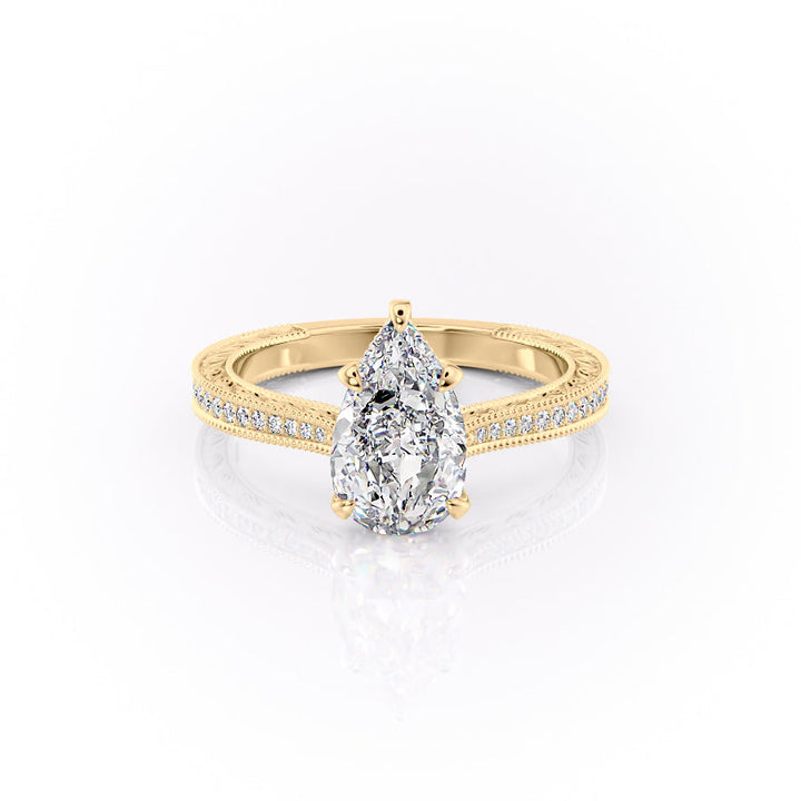 2.50CT Pear Lab Grown F/VS1 Diamond Milgrain Pave Engagement Ring