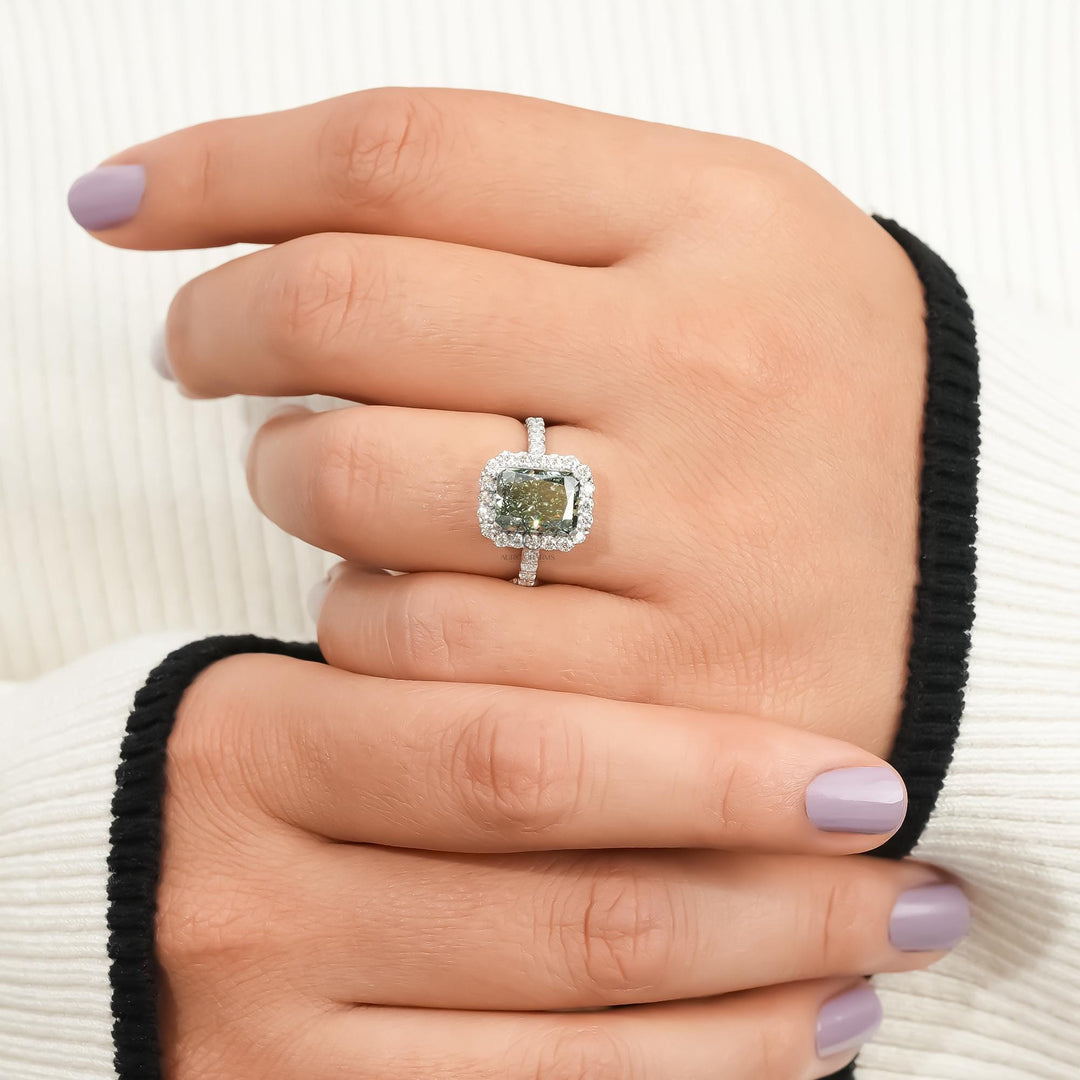 5ct Fancy Vivid Green Lab Diamond5 Carat Green Radiant Cut Engagement RingVivid Green Lab Grown Diamond Ring