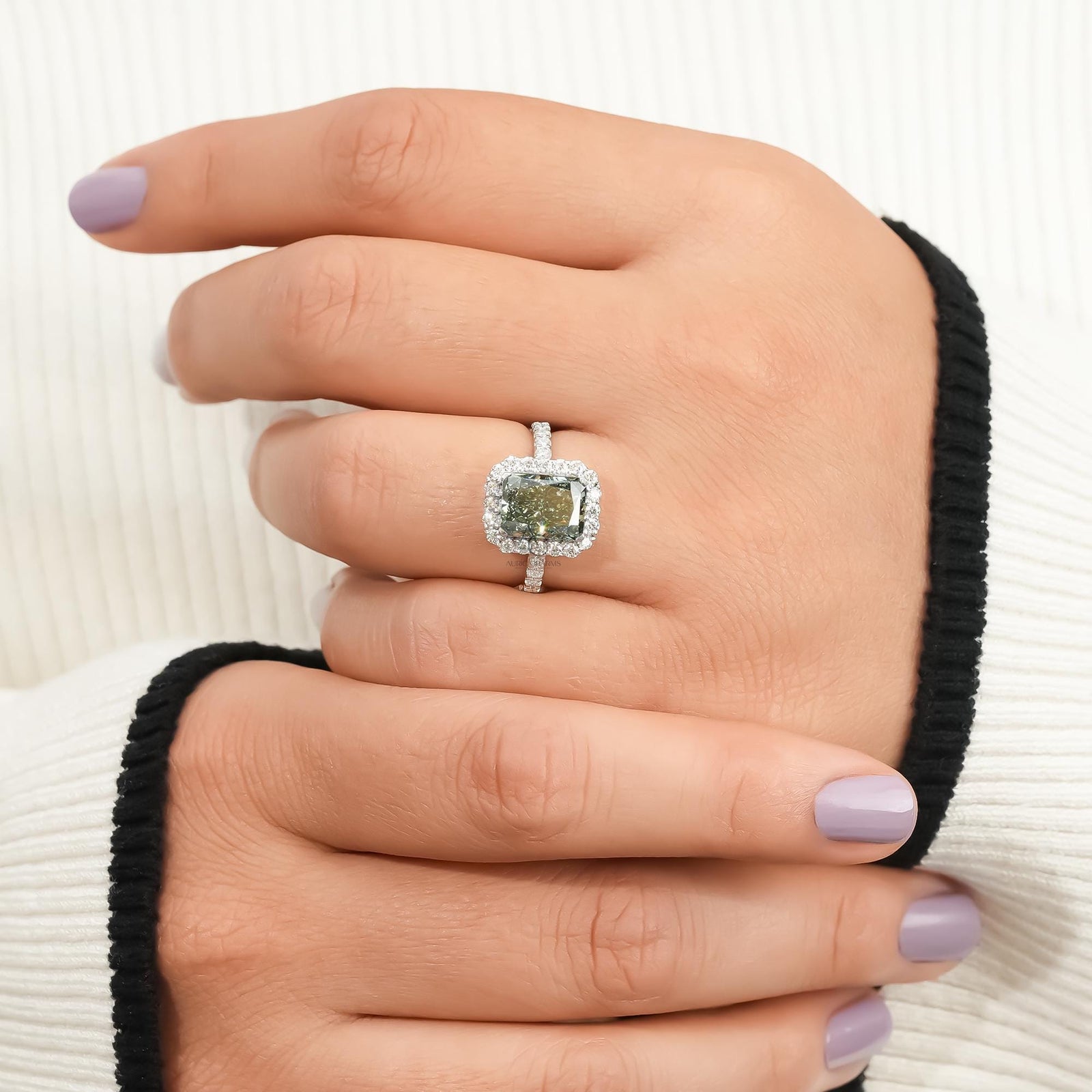 5ct Fancy Vivid Green Lab Diamond5 Carat Green Radiant Cut Engagement RingVivid Green Lab Grown Diamond Ring