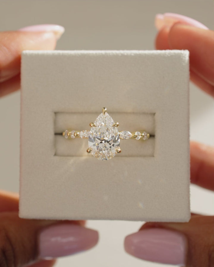 2.0ct-3.0ct Pear Cut Lab Grown Diamond Pave Engagement Ring
