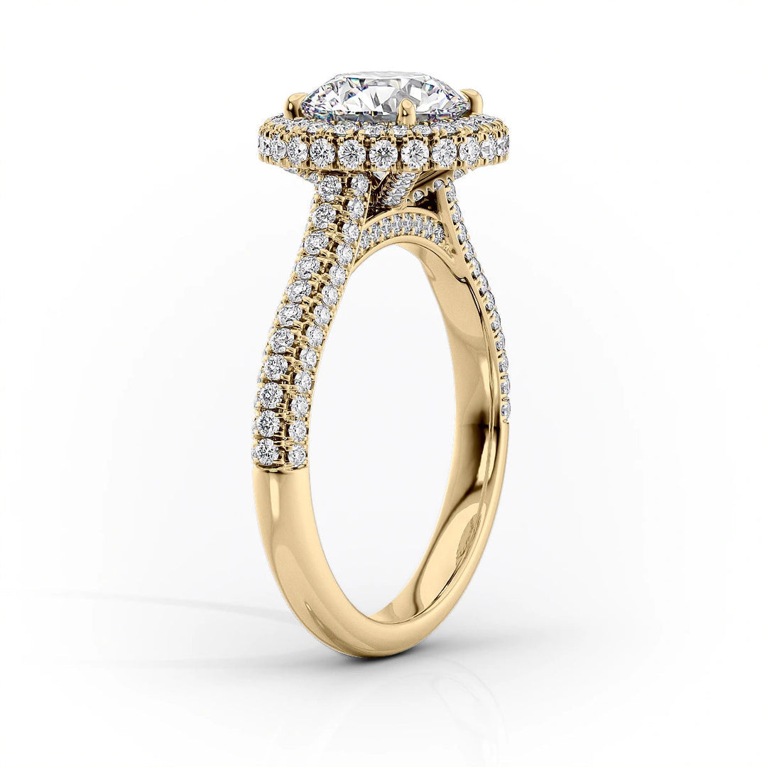 2.50CT Round Lab Grown Halo F/VS2 Diamond Micro Pave Engagement Ring