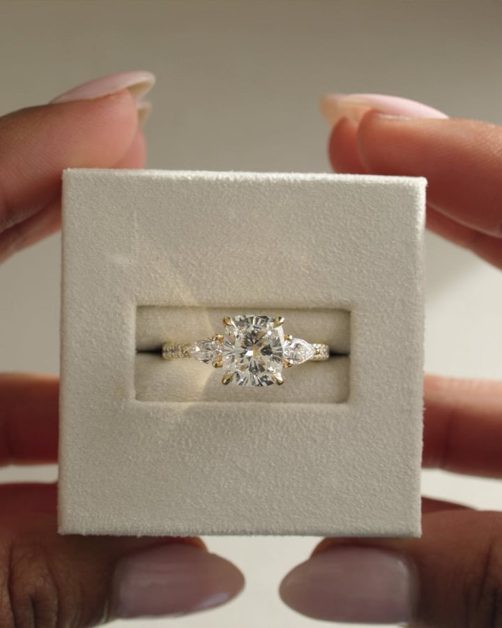 1.50ct-2.50ct Cushion Cut Lab Grown Three Stone Diamond Engagement Ring